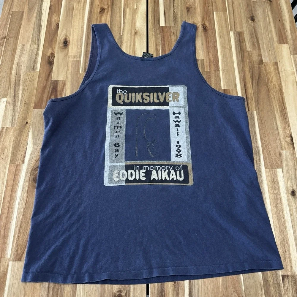 Vintage Quiksilver Tank Top Mens L Blue Eddie Aikau USA 90s Surf Hawaii * - Picture 1 of 8